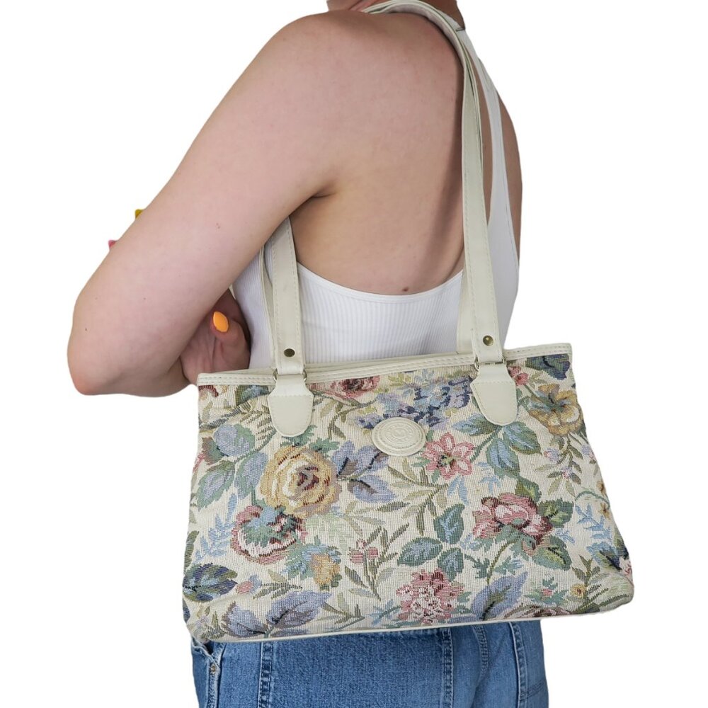 Vintage 80s Mitzi Floral Tapestry Shoulder Bag